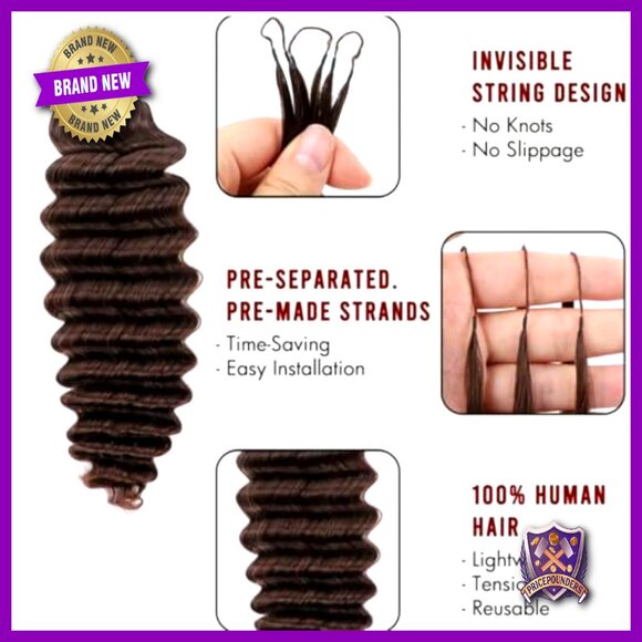 Human Hair Crochet Extensions 14 Inch Knotless Pre-Separated Deep Wave main image 4